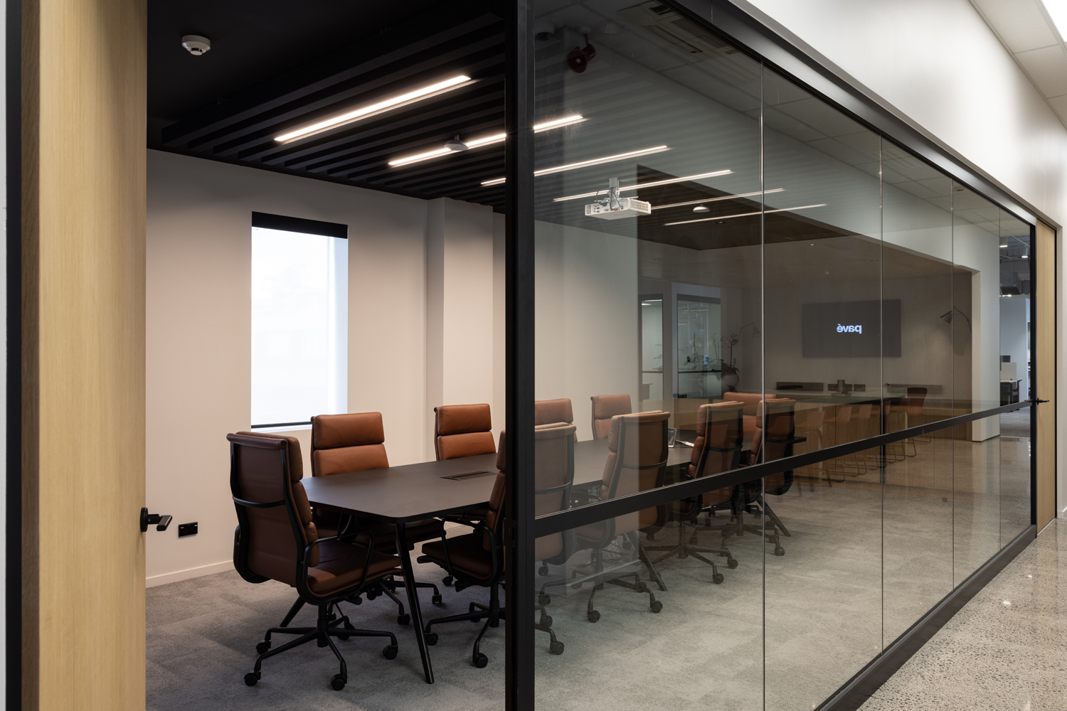 Modern office meeting room with glass walls
