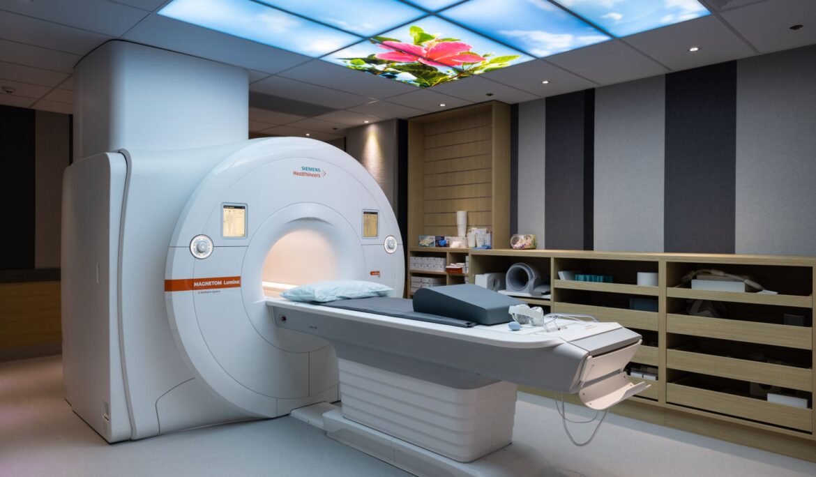 Modern MRI scanner in hospital imaging room