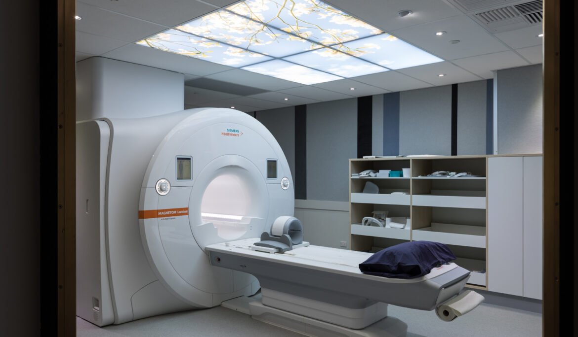 Modern MRI scanner in hospital imaging room