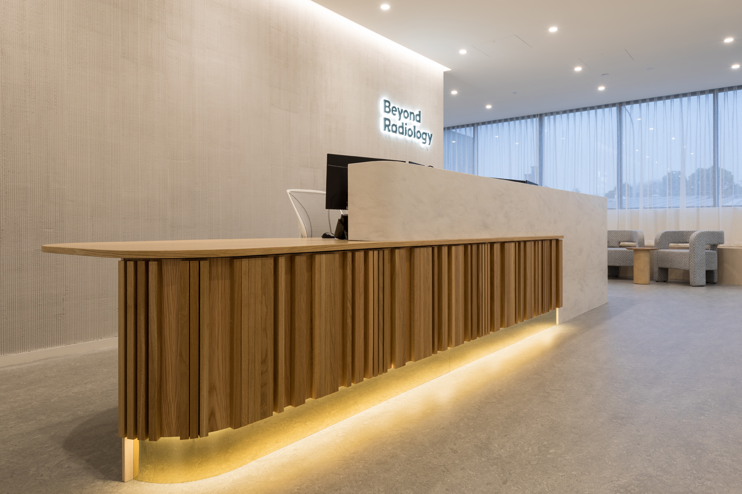 Modern radiology clinic reception area interior