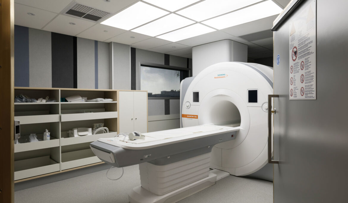 Modern MRI scanner in hospital imaging room