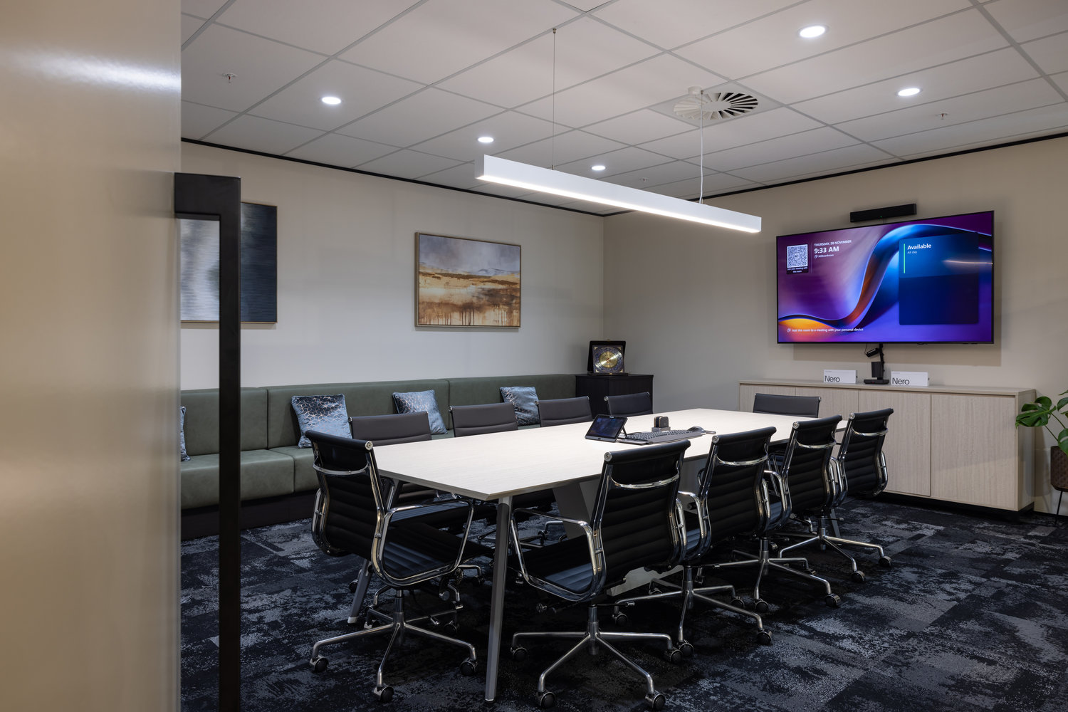 Modern office meeting room with conference table