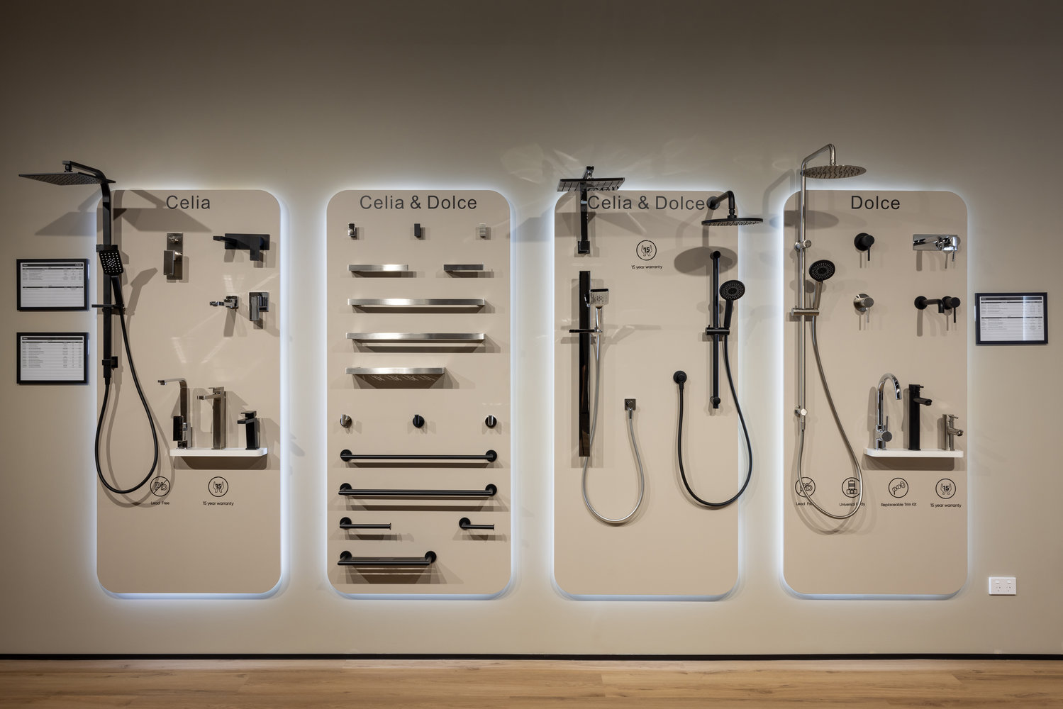 Modern bathroom fixtures display in showroom