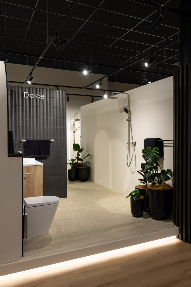 Modern bathroom with shower and indoor plants