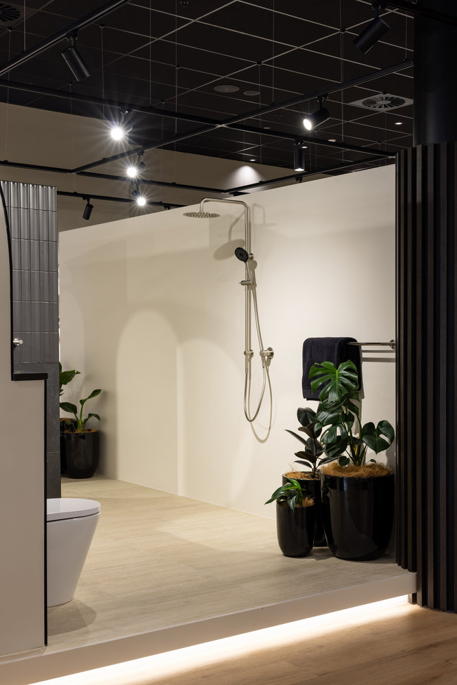 Modern bathroom with shower and indoor plants