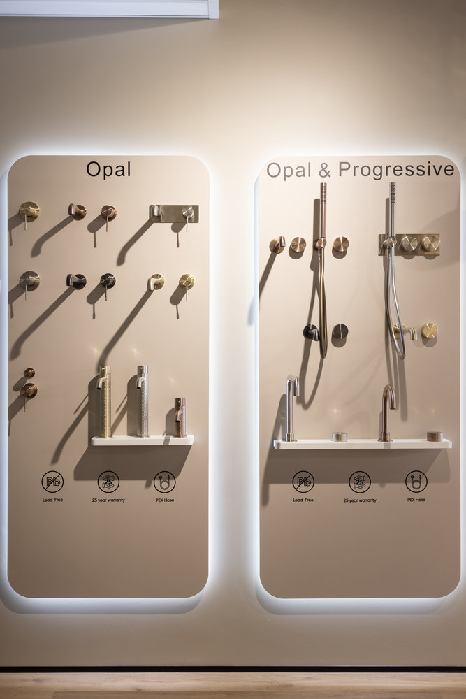Opal tapware display in modern showroom