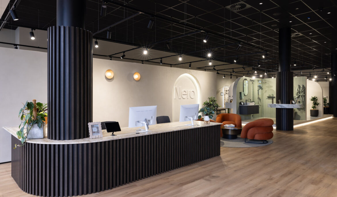 Modern office reception with sleek interior design