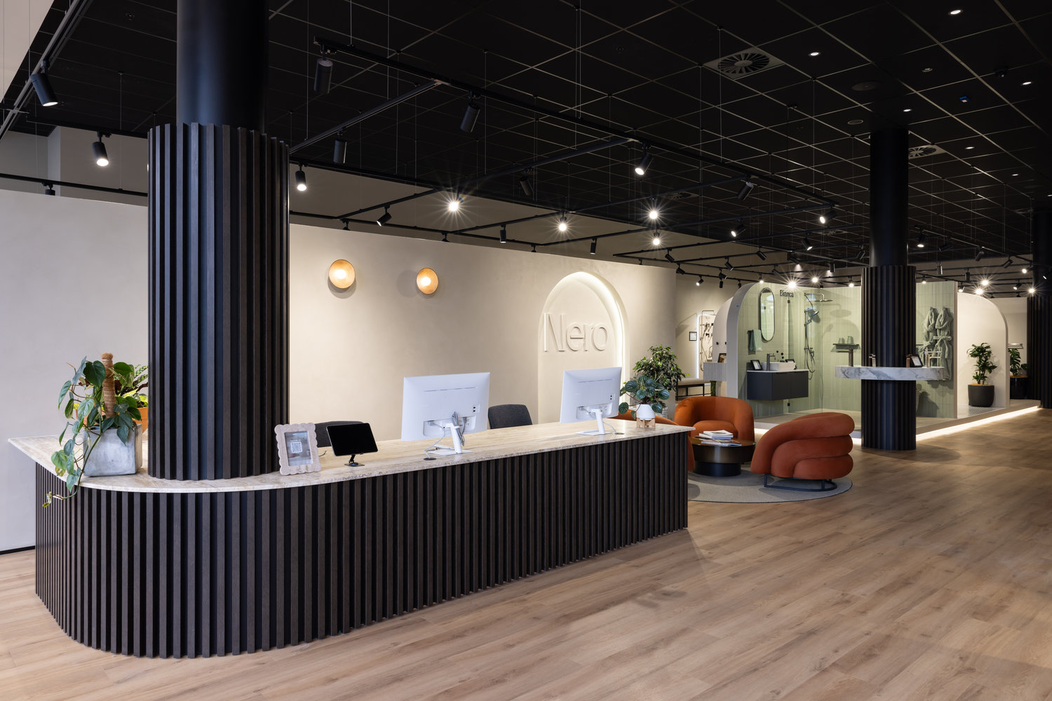 Modern office reception with sleek interior design